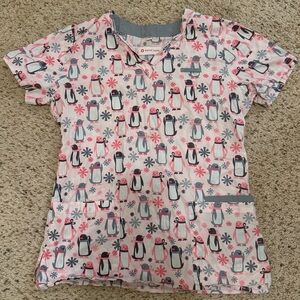 White Cross Penguin Scrub Top